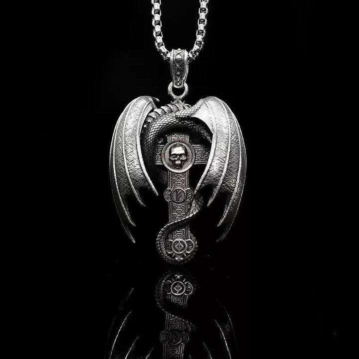 WorldNorse 925 Sterling Silver Gothic Emerald Dragon Cross Necklace - image 7