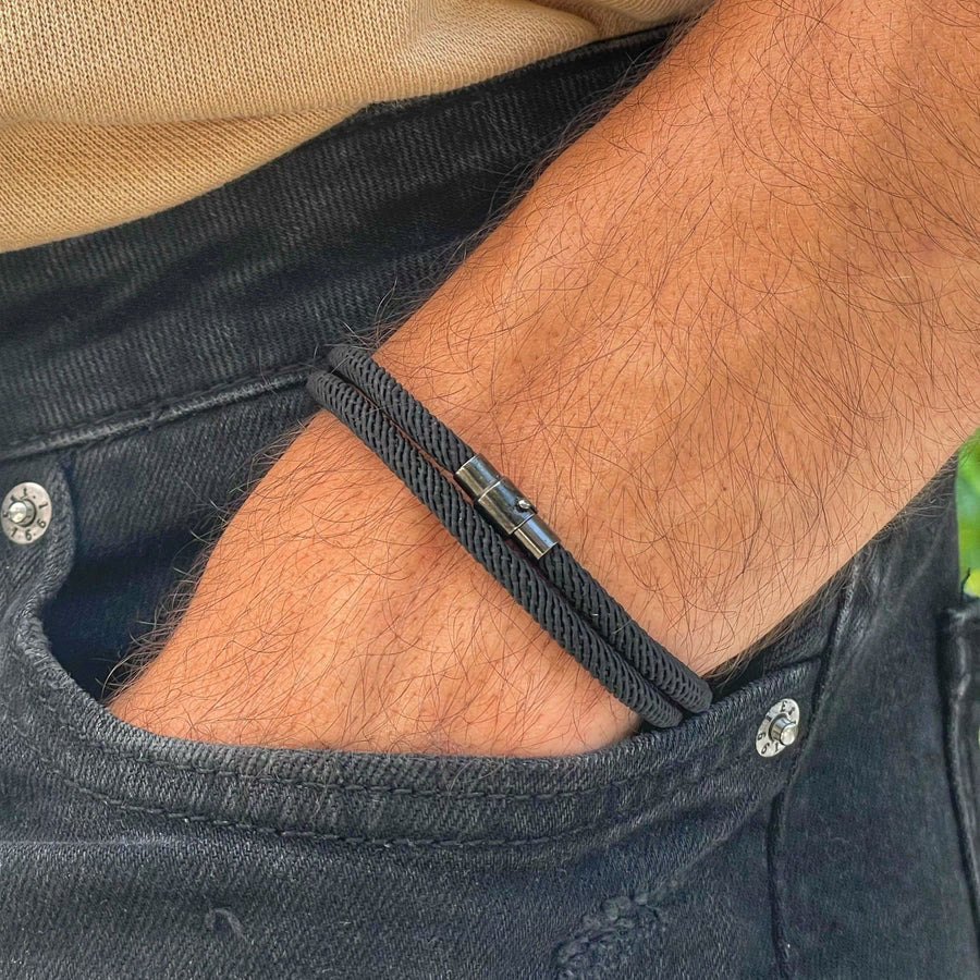 WorldNorse Minimalist Stainless Steel Magnetic Clasp Braided Bracelet - Black - L(45cm) - image 0