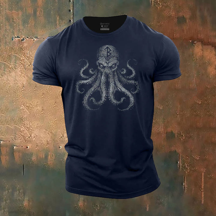 WorldNorse Mystic Rune and Octopus Print T-Shirt - Navy Blue - US/UK/AU50，EU60 (5XL) - image 0