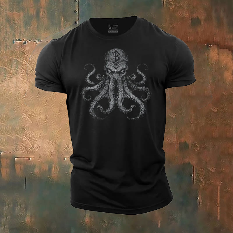 WorldNorse Mystic Rune and Octopus Print T-Shirt - Black - US/UK/AU50，EU60 (5XL) - image 1