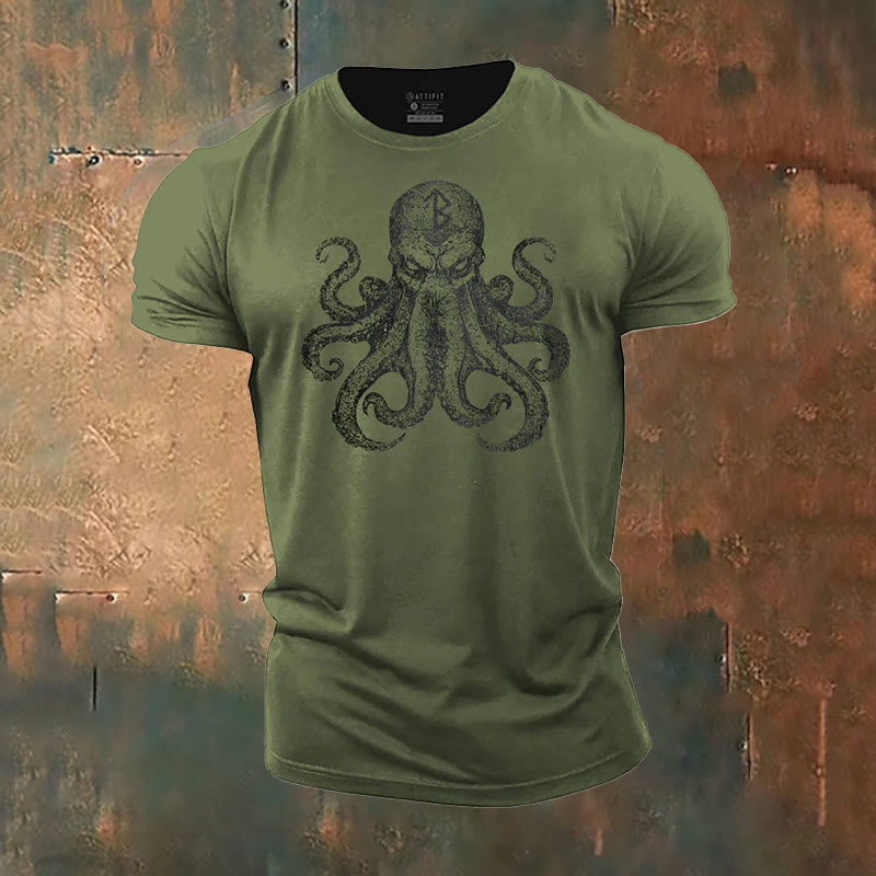 WorldNorse Mystic Rune and Octopus Print T-Shirt