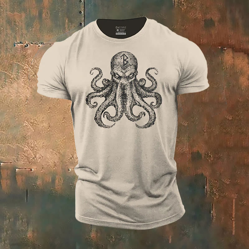WorldNorse Mystic Rune and Octopus Print T-Shirt