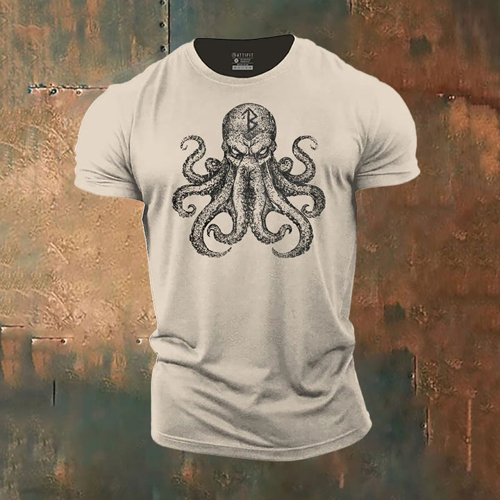 WorldNorse Mystic Rune and Octopus Print T-Shirt