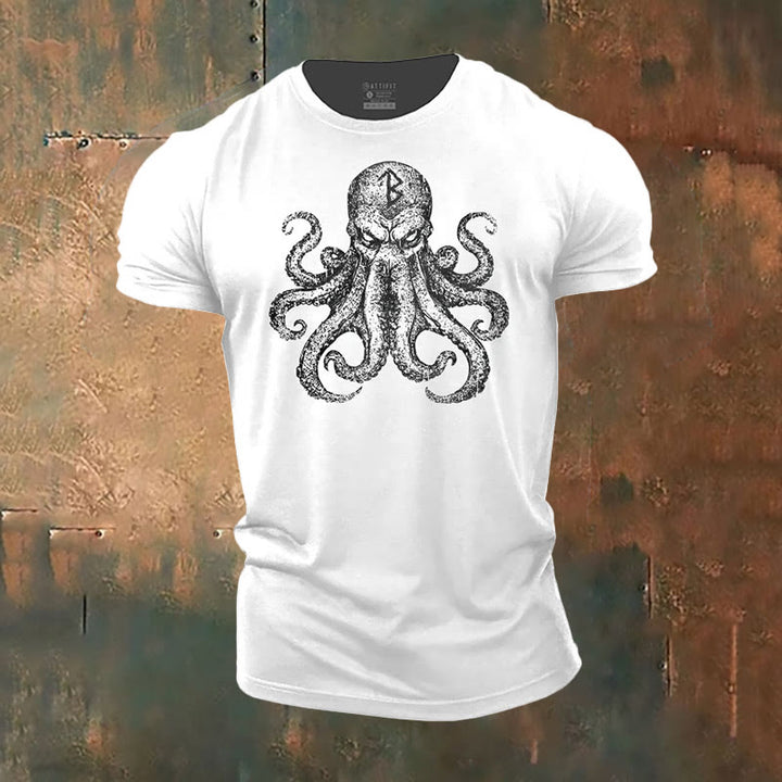 WorldNorse Mystic Rune and Octopus Print T-Shirt - White - US/UK/AU50，EU60 (5XL) - image 6