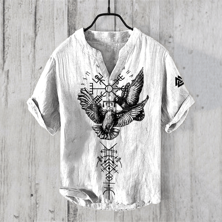 WorldNorse Vegvisir Raven Valknut Rune Casual Shirt - US/UK/AU50，EU60 (5XL) - image 0