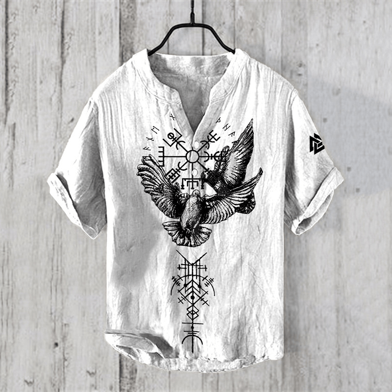 WorldNorse Vegvisir Raven Valknut Rune Casual Shirt - US/UK/AU50，EU60 (5XL) - image 1