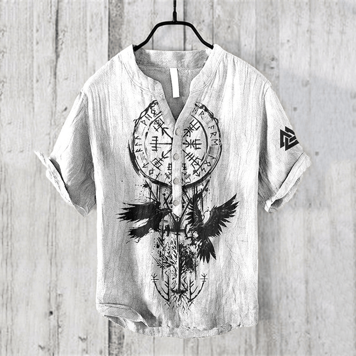 WorldNorse Yggdrasil Vegvisir Valknut Raven Casual Shirt - US/UK/AU50，EU60 (5XL) - image 1