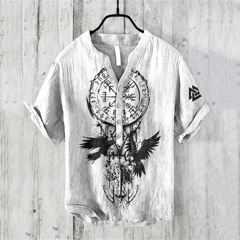 WorldNorse Yggdrasil Vegvisir Valknut Raven Casual Shirt - US/UK/AU50，EU60 (5XL) - image 0