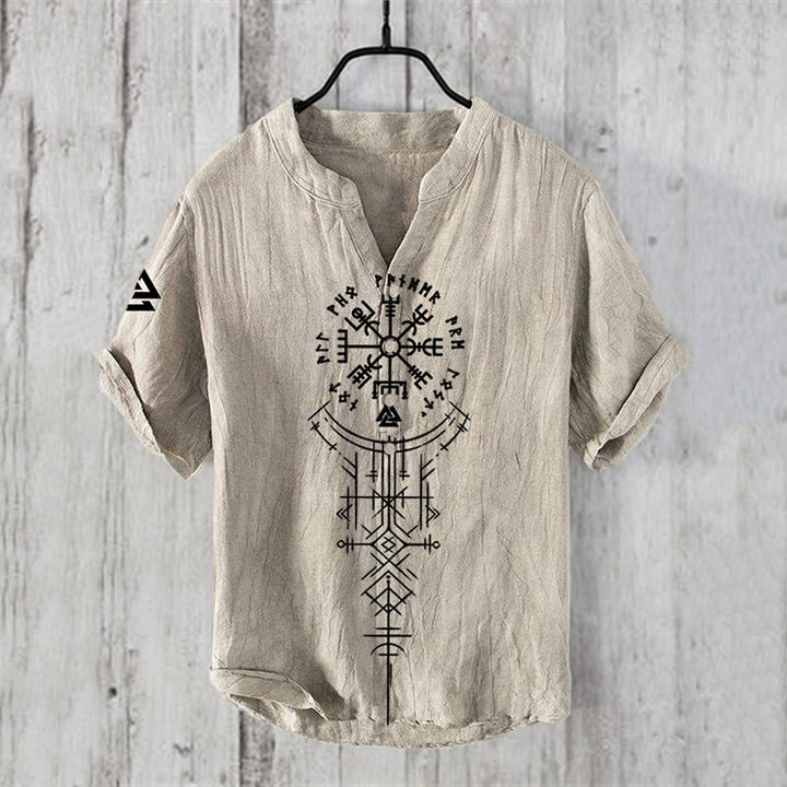 WorldNorse Valknut Vegvisir Rune Linen Casual Shirt - US/UK/AU50，EU60 (5XL) - image 1