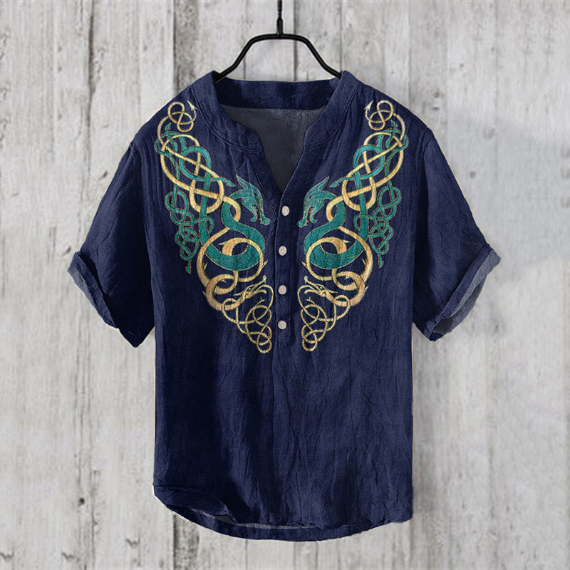 WorldNorse Norse Dragon Coiling Casual Shirt - US/UK/AU50，EU60 (5XL) - image 0