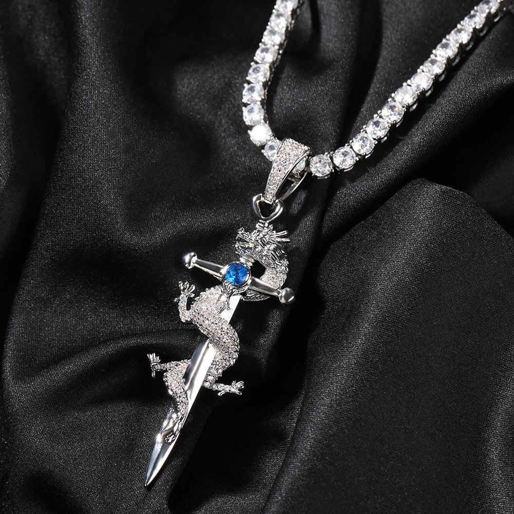 WorldNorse Odin's Sword Dragon Zircon Necklace - Blue - image 1