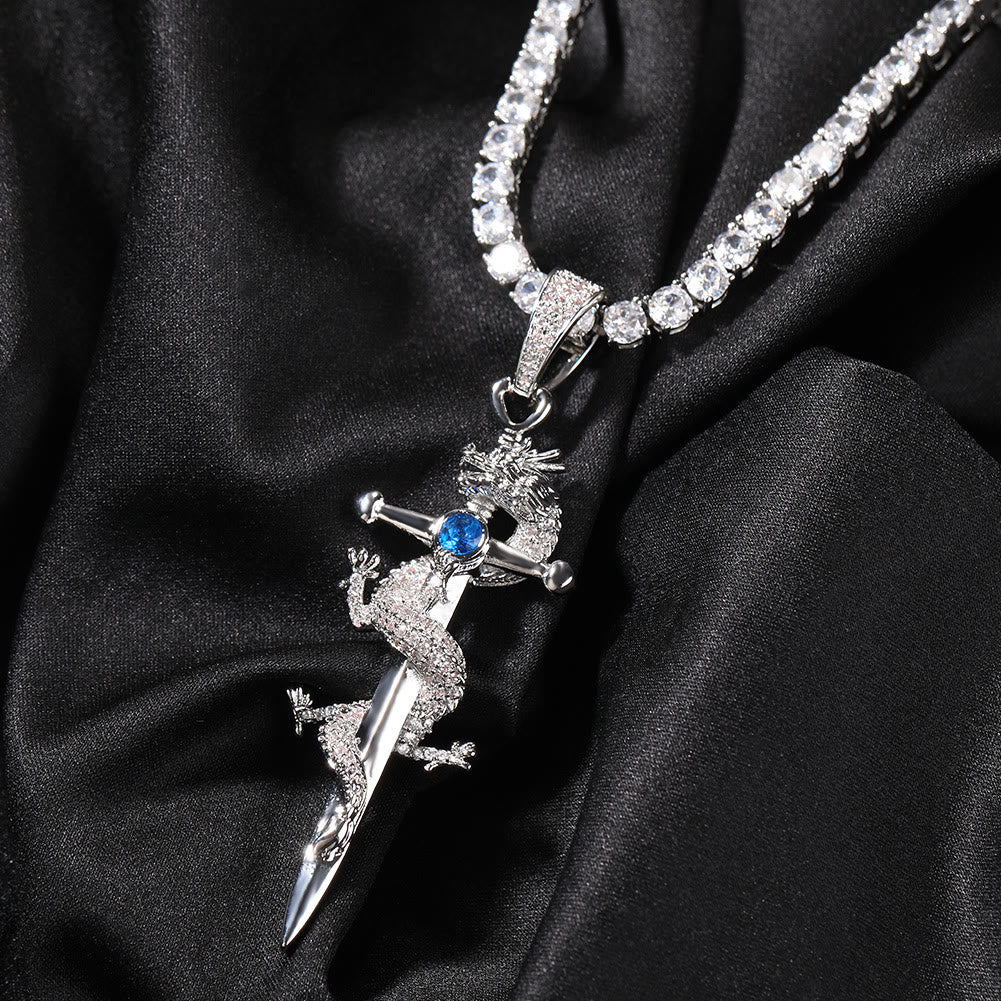 WorldNorse Odin's Sword Dragon Zircon Necklace - Blue - image 1