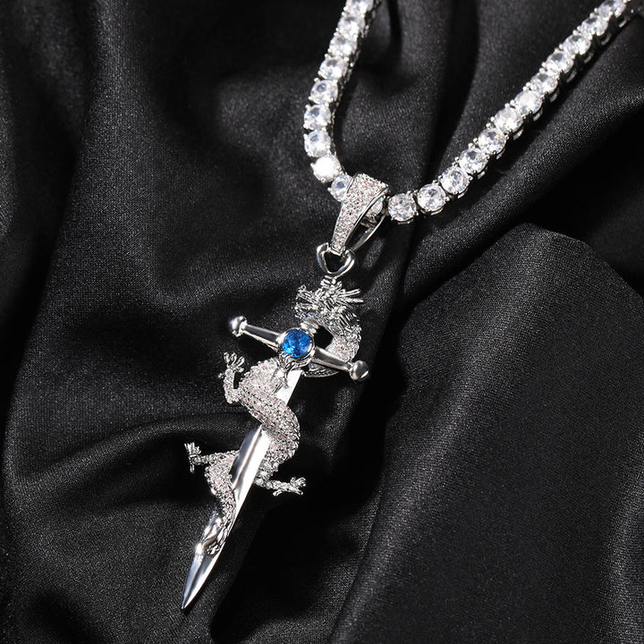 WorldNorse Odin's Sword Dragon Zircon Necklace - Blue - image 1