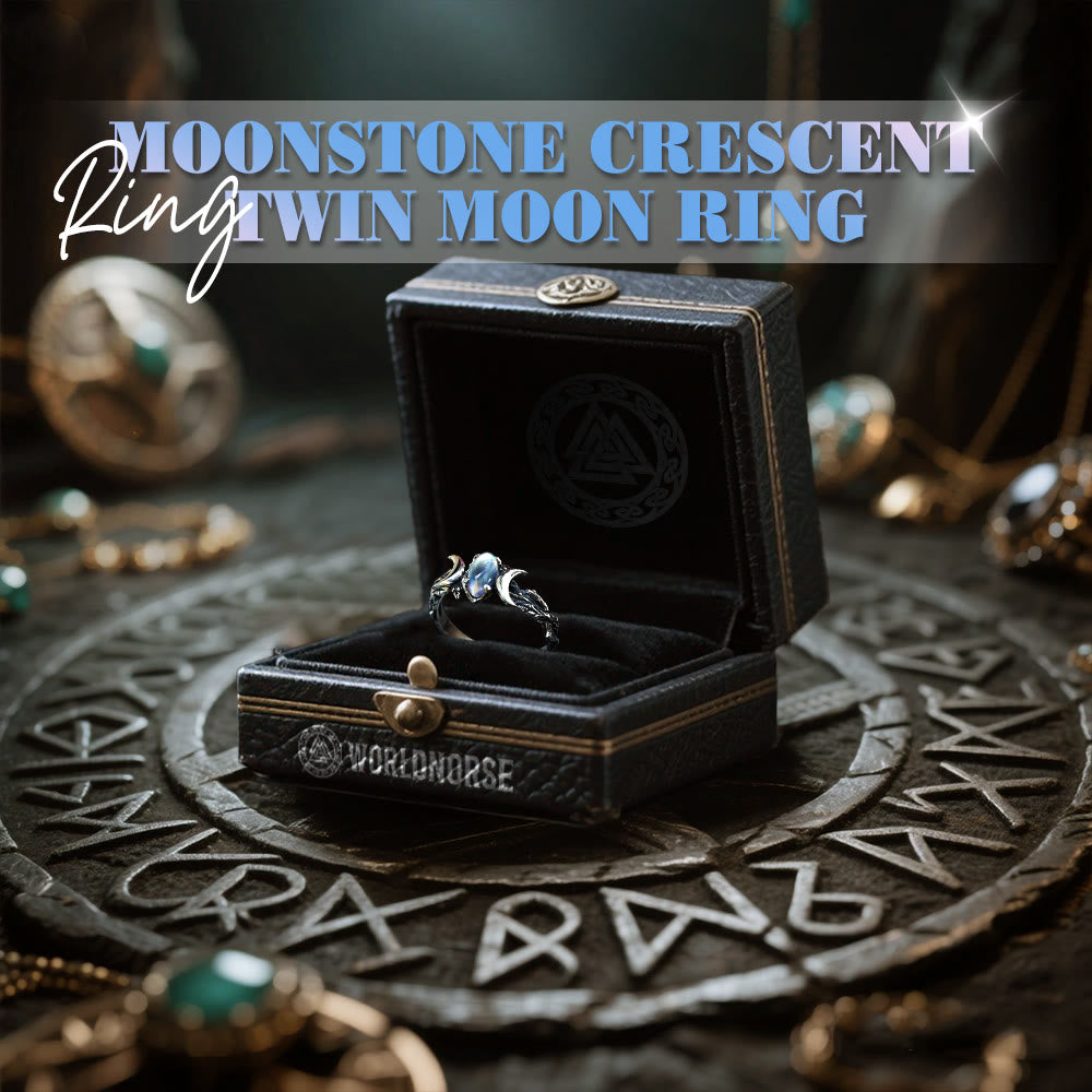 WorldNorse Moonstone Crescent Twin Moon Ring - image 4