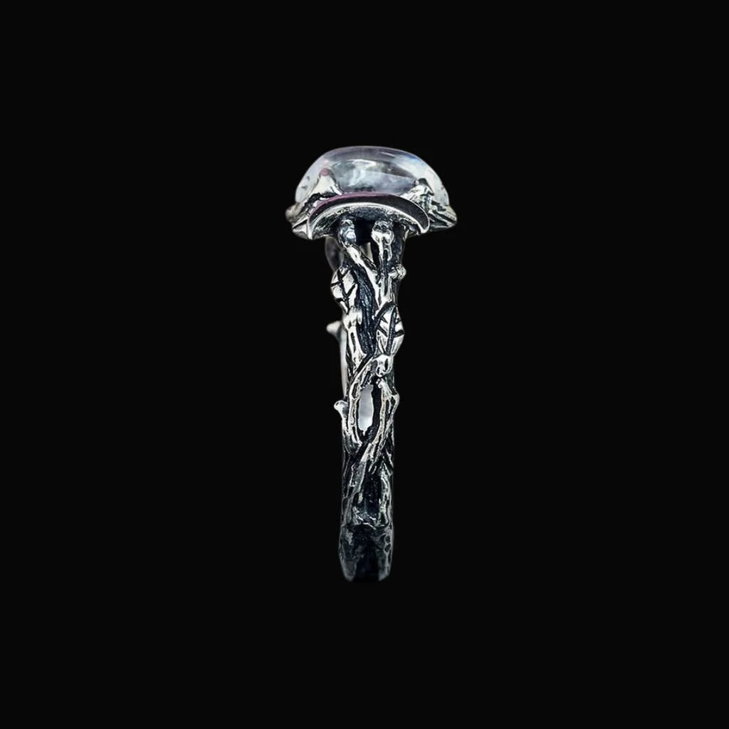 WorldNorse Moonstone Crescent Twin Moon Ring