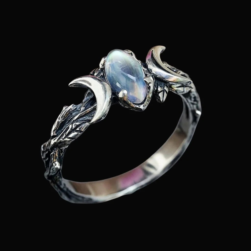 WorldNorse Moonstone Crescent Twin Moon Ring - UK Size T1/2 (US 10) - image 0