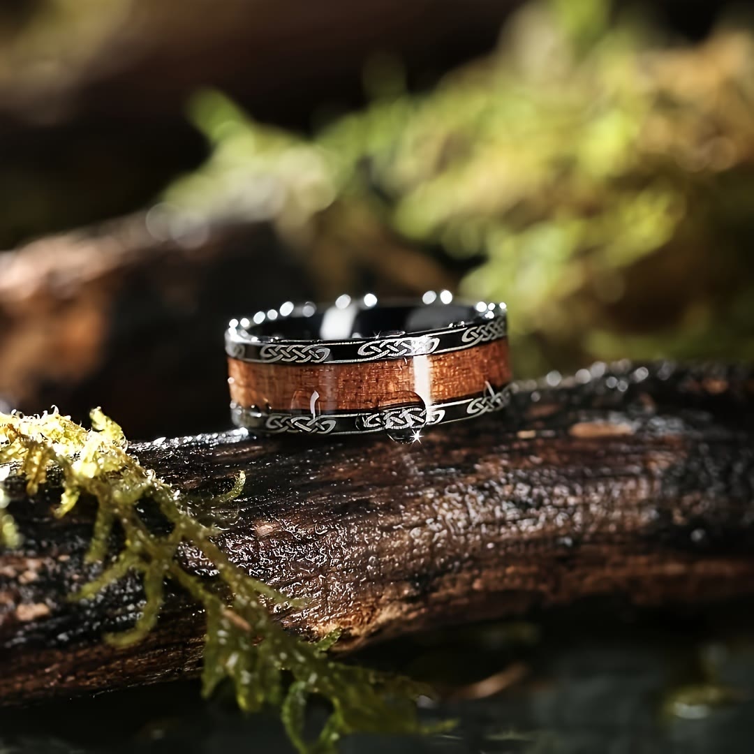 WorldNorse Celtic Knot Intertwined Wood Inlay Ring - Celtic Knot - UK Size Z（US 13) - image 0