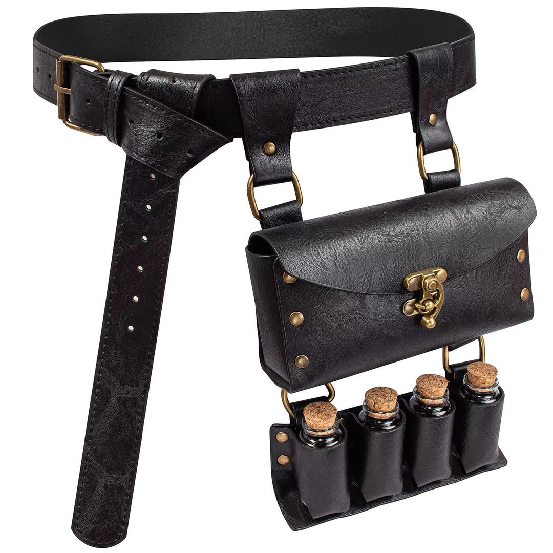 WorldNorse Medieval 4 Cork Bottles Potion Belt Pouch Bag - Black - image 10