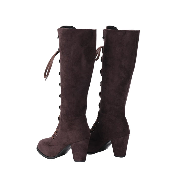 Worldnorse Women Chunky Heel Lace Up Mid Calf Boots