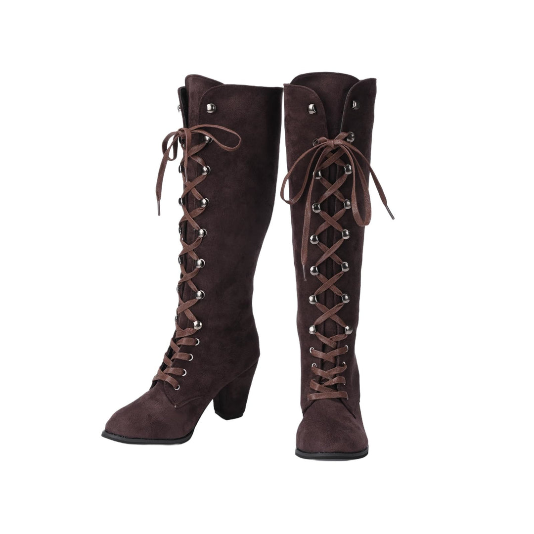 WorldNorse Women Chunky Heel Lace Up Mid Calf Boots - image 10