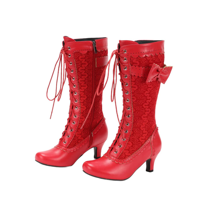 WorldNorse Women Mid Heel Lace Up Boots - Red - 43 - image 4