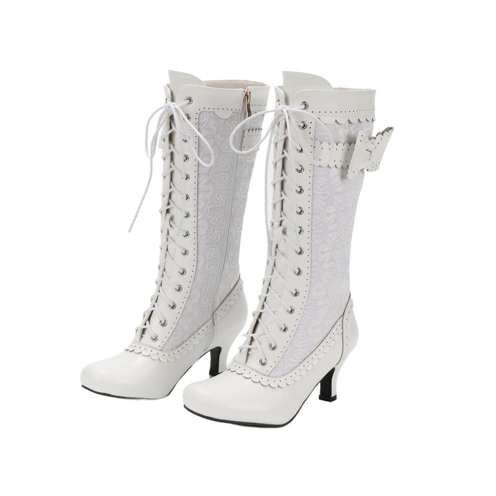 WorldNorse Women Mid Heel Lace Up Boots - White - 43 - image 8
