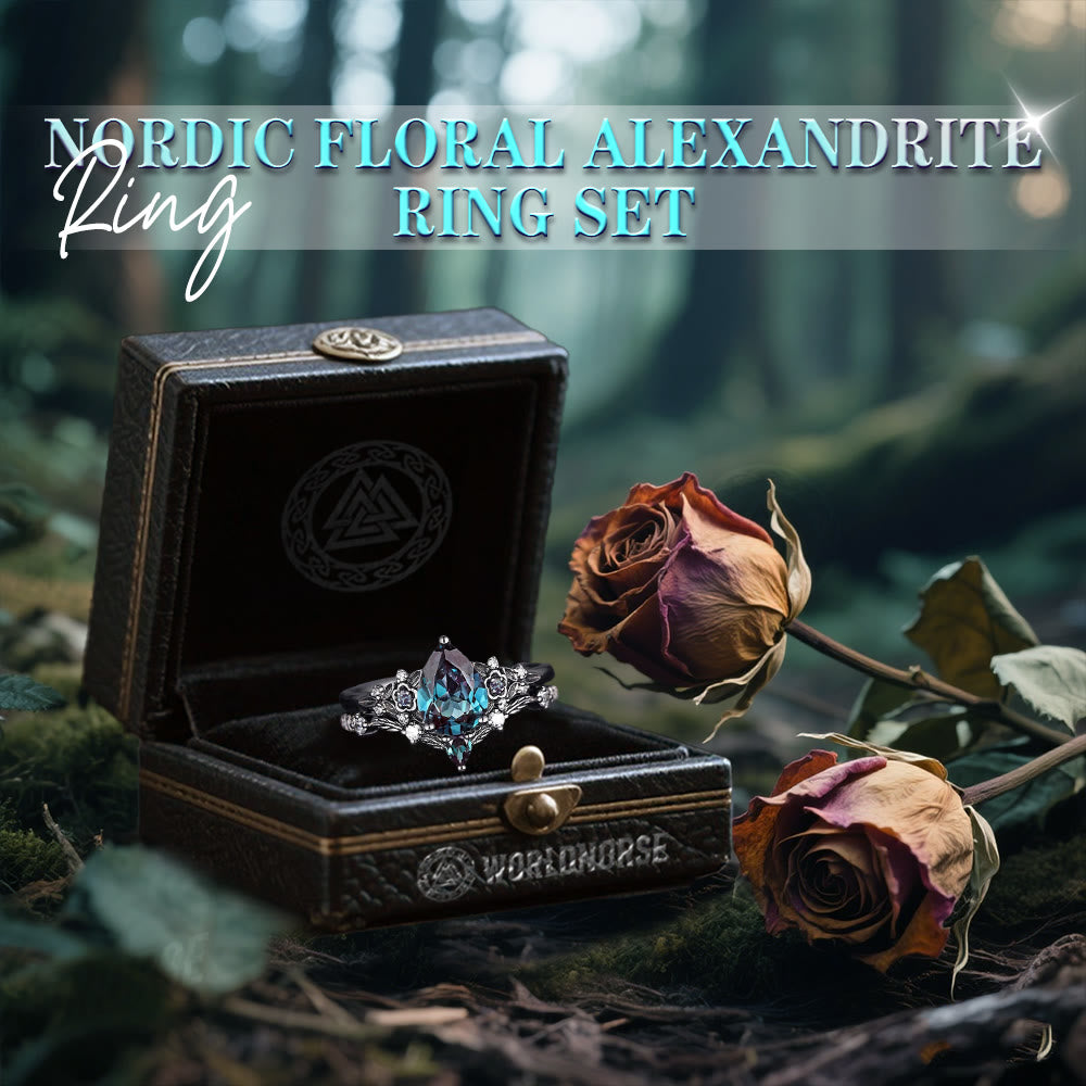 WorldNorse Nordic Floral Alexandrite Ring Set - image 2