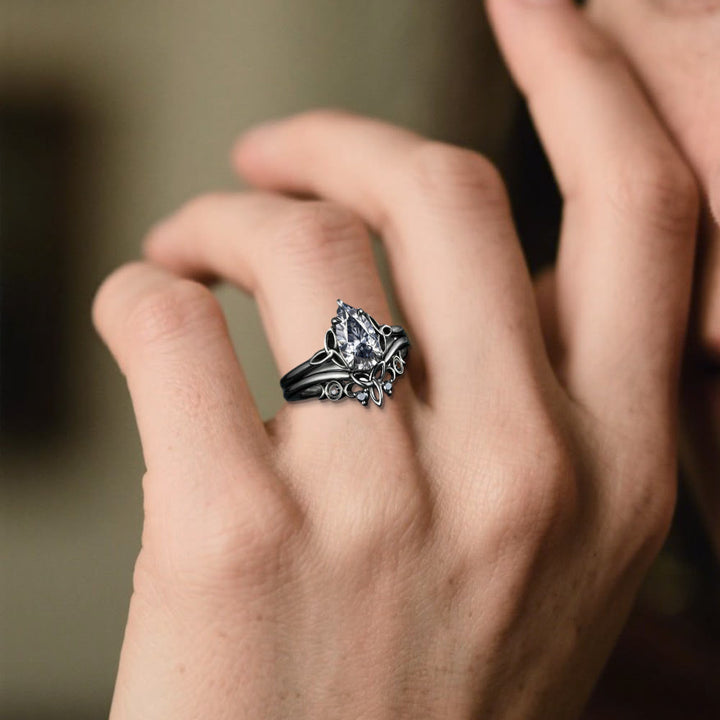 WorldNorse Vintage Celtic Knot Pear Gray Moissanite Ring Set - image 1