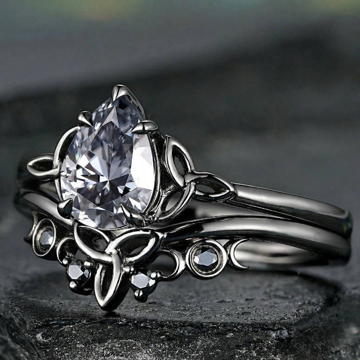 WorldNorse Vintage Celtic Knot Pear Gray Moissanite Ring Set - image 6