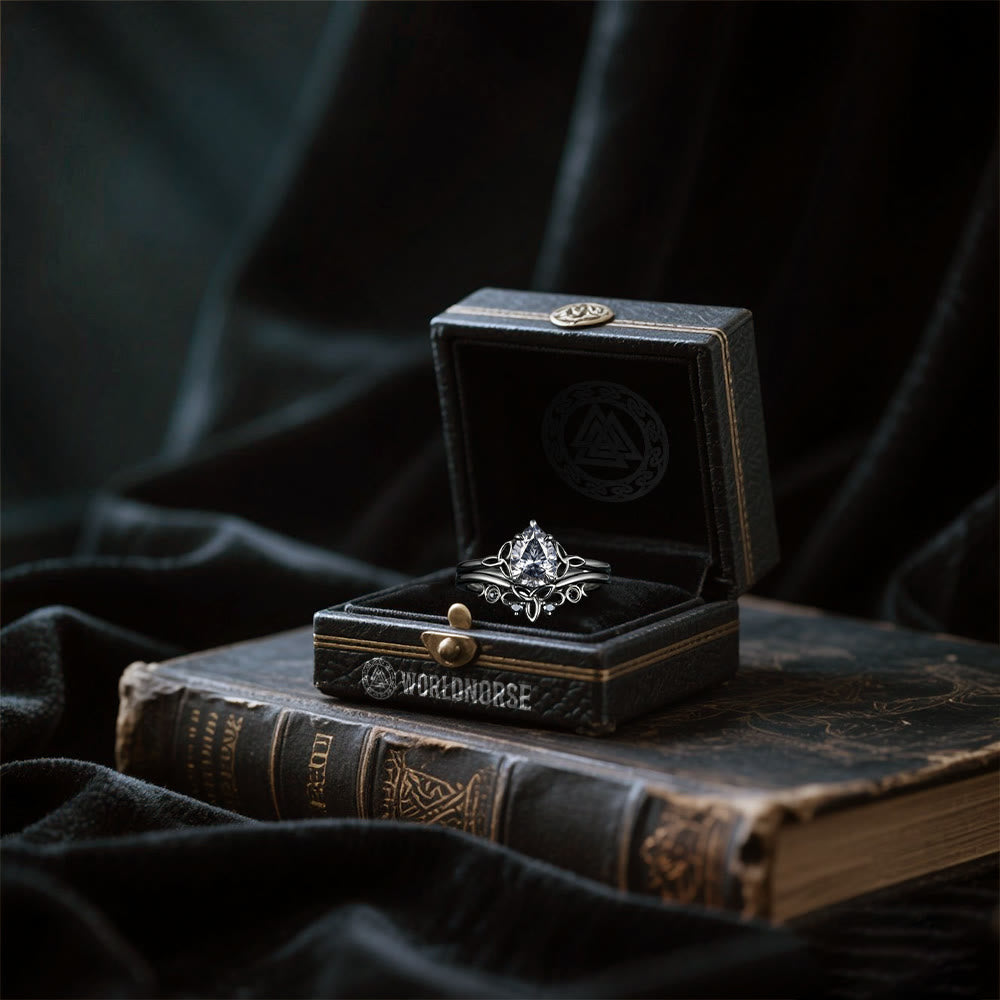 WorldNorse Vintage Celtic Knot Pear Gray Moissanite Ring Set - image 4