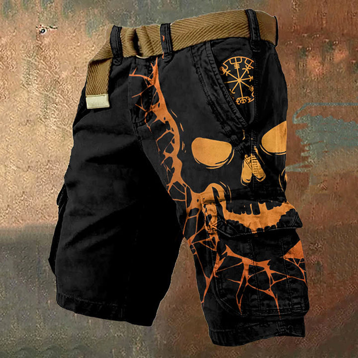 Worldnorse Orange Skull Vegvisir Cargo Shorts