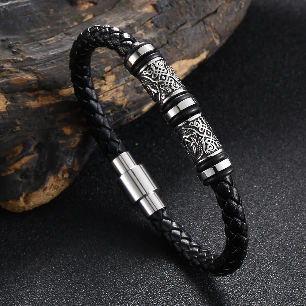 WorldNorse Vintage Celtic Knot Bead Leather Bracelet - Black - 23.5cm - image 0