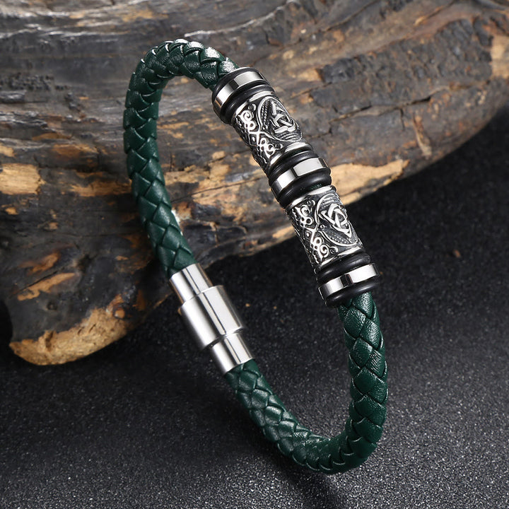 WorldNorse Vintage Celtic Knot Bead Leather Bracelet - Green - 23.5cm - image 10