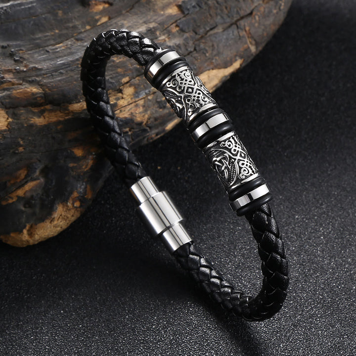 WorldNorse Vintage Celtic Knot Bead Leather Bracelet - Black - 23.5cm - image 1