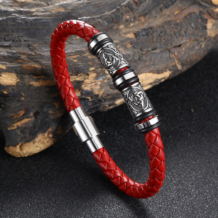 WorldNorse Vintage Celtic Knot Bead Leather Bracelet - Red - 23.5cm - image 6