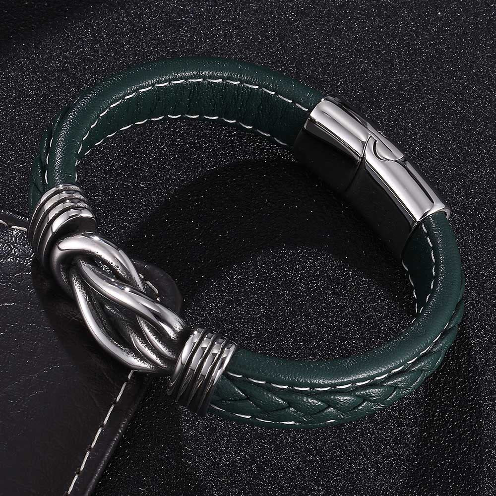 WorldNorse Men's Infinity Knot Leather Bracelet - Green - 23.5cm - image 1