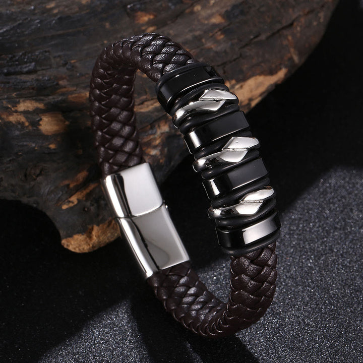 WorldNorse Punk Spiral Leather Bracelet - Brown#Silver & Black  - 23.5cm - image 9