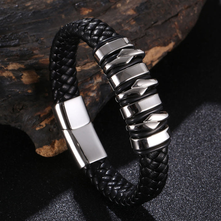 WorldNorse Punk Spiral Leather Bracelet - Black & Silver - 23.5cm - image 5