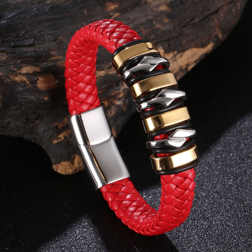 WorldNorse Punk Spiral Leather Bracelet - Red#Silver & Gold - 23.5cm - image 7