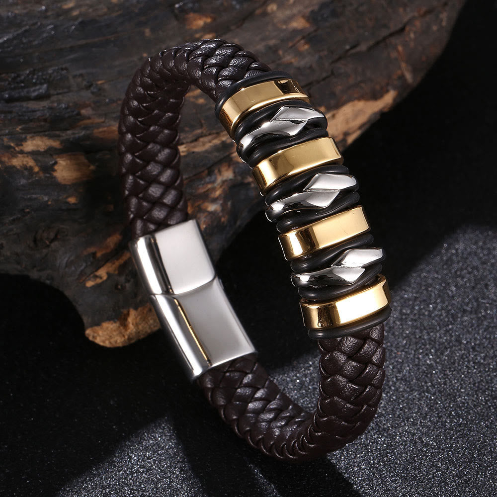 WorldNorse Punk Spiral Leather Bracelet - Brown#Silver & Gold - 23.5cm - image 10