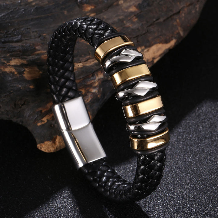 WorldNorse Punk Spiral Leather Bracelet - Black#Silver & Gold - 23.5cm - image 4