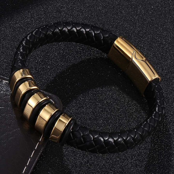 WorldNorse Black Braided Leather Bracelet - Gold - 23.5cm - image 6