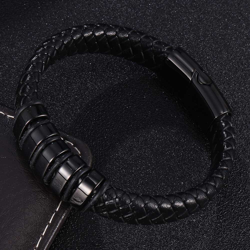 WorldNorse Black Braided Leather Bracelet - Black - 23.5cm - image 5