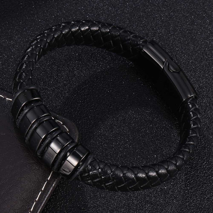 WorldNorse Black Braided Leather Bracelet - Black - 23.5cm - image 5