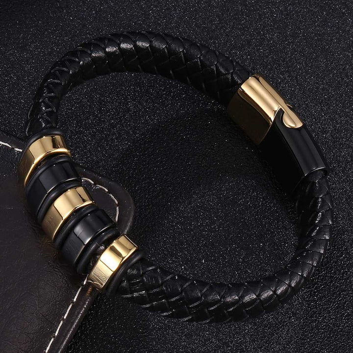 WorldNorse Black Braided Leather Bracelet - Black & Gold - 23.5cm - image 0
