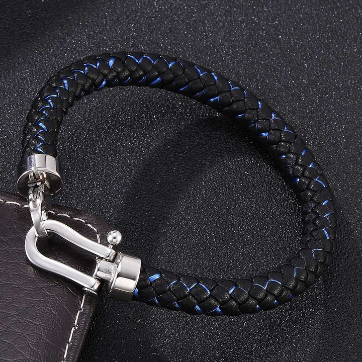 WorldNorse Lobster Claw Clasp Braided Leather Bracelet - Blue & Black - 24cm - image 5