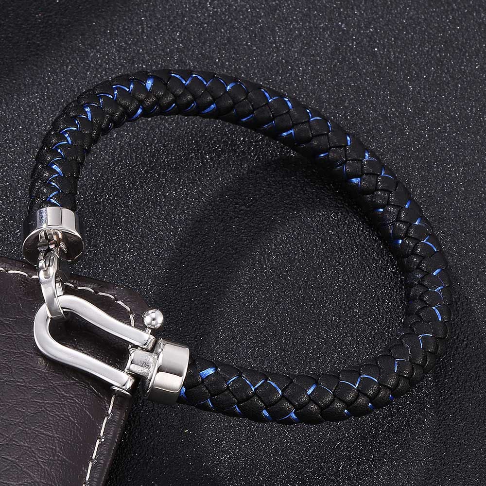 WorldNorse Lobster Claw Clasp Braided Leather Bracelet - Blue & Black - 24cm - image 4
