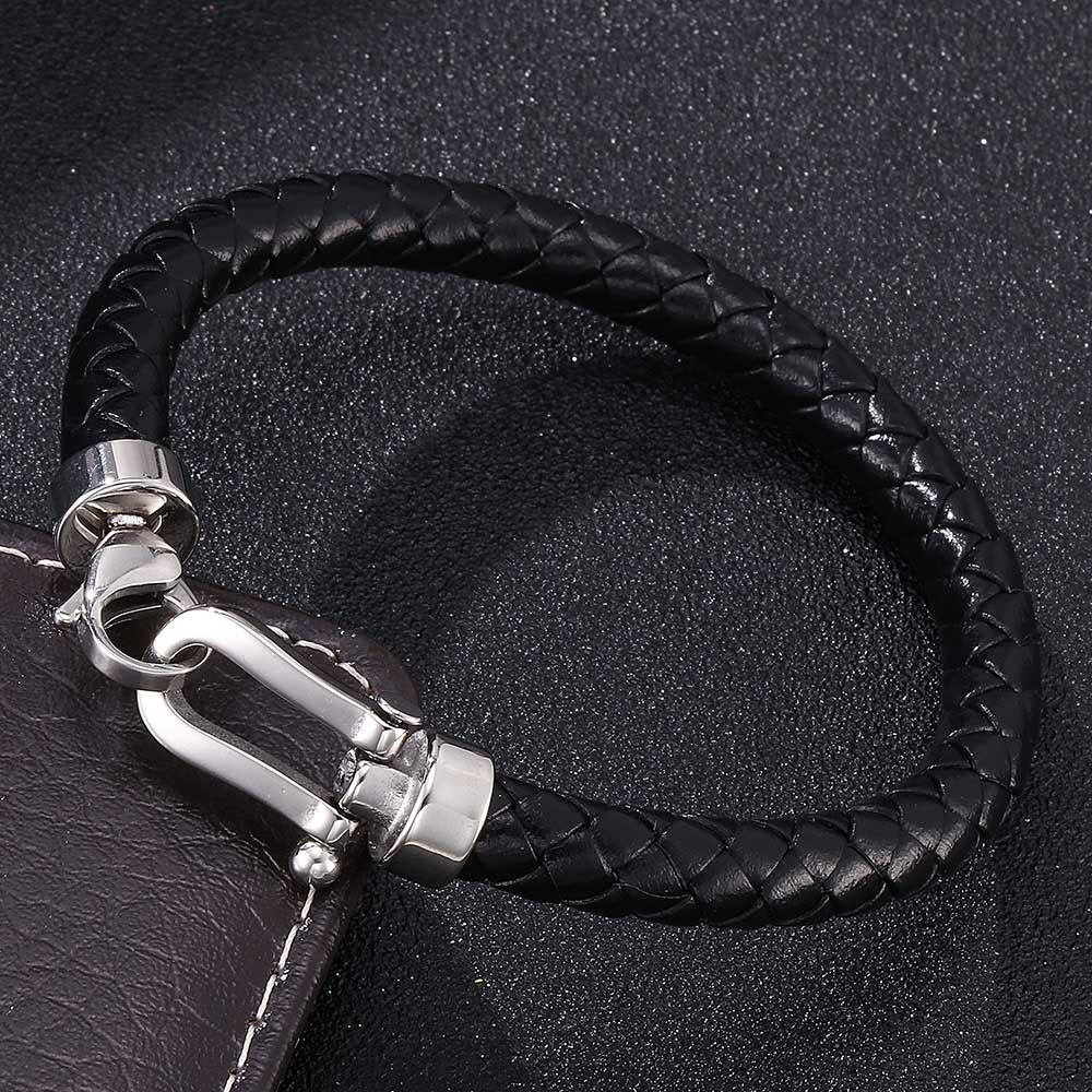 WorldNorse Lobster Claw Clasp Braided Leather Bracelet - Black - 24cm - image 4