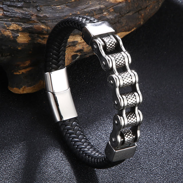 WorldNorse Interwoven Steel Chain Leather Bracelet - 22.5cm - image 0