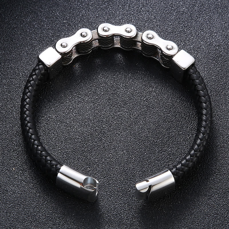 WorldNorse Interwoven Steel Chain Leather Bracelet - image 2